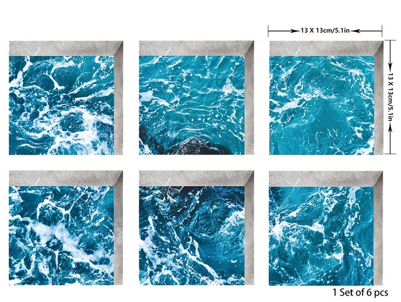 ChezMax Bath Treads Stickers Sea Bubble Pattern Square 3D Adhesive Anti Slip Tub Tattoos Safety Decals Mat Waterproof Shower Tub Sticker Bathtub Appliques for Bath Pools Home Decor 6 Pcs 5.9" X 5.9" - Image 2